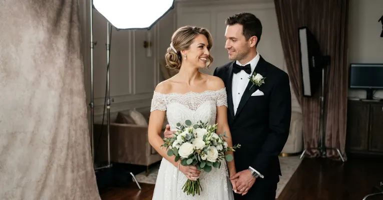 Elegant Studio Pre-Wedding Photoshoot Setup